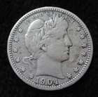 1904-O Barber Quarter * Nice Liberty & Eye Appeal * Harshly Cleaned * 6303