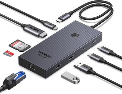 UGREEN Revodok Pro 9 in 1 USB C Hub Gigabit Ethernet Adapter 4K@60Hz Grey 