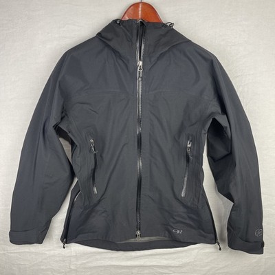 Outdoor Research Jacket Womens Medium Black Hooded Zip Up Waterproof Taped Seams