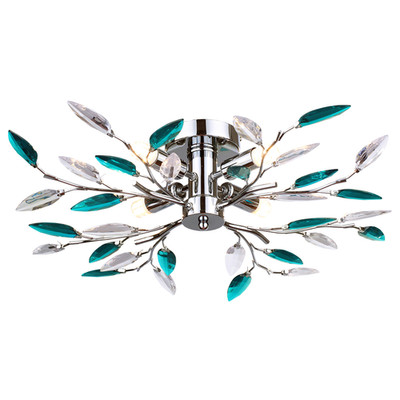 Moderne halbbündige Chrom Deckenleuchte mit türkisfarbenen Acrylblättern von Happy Home...