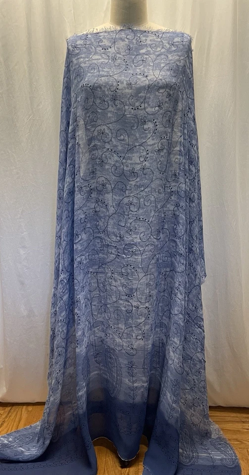 100% Rayón Georgette Azul Ombre Color con Diseño Paisley Por Yarda 56" W Foto 2 de 4