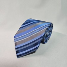 Van Heusen 100 Silk Hand Made Tie Men Blue Stripes 3.5"x 59"