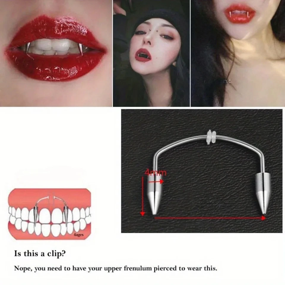 Edelstahl Vampir Fangs Lippenpiercing Schmuck Einzelstück Geometrisch - Bild 3 von 4
