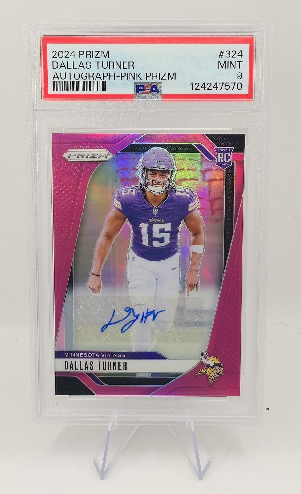 2024 Panini Prizm Dallas Turner RC Auto Pink Prizm PSA 9 MINT Vikings Rookie 🔥