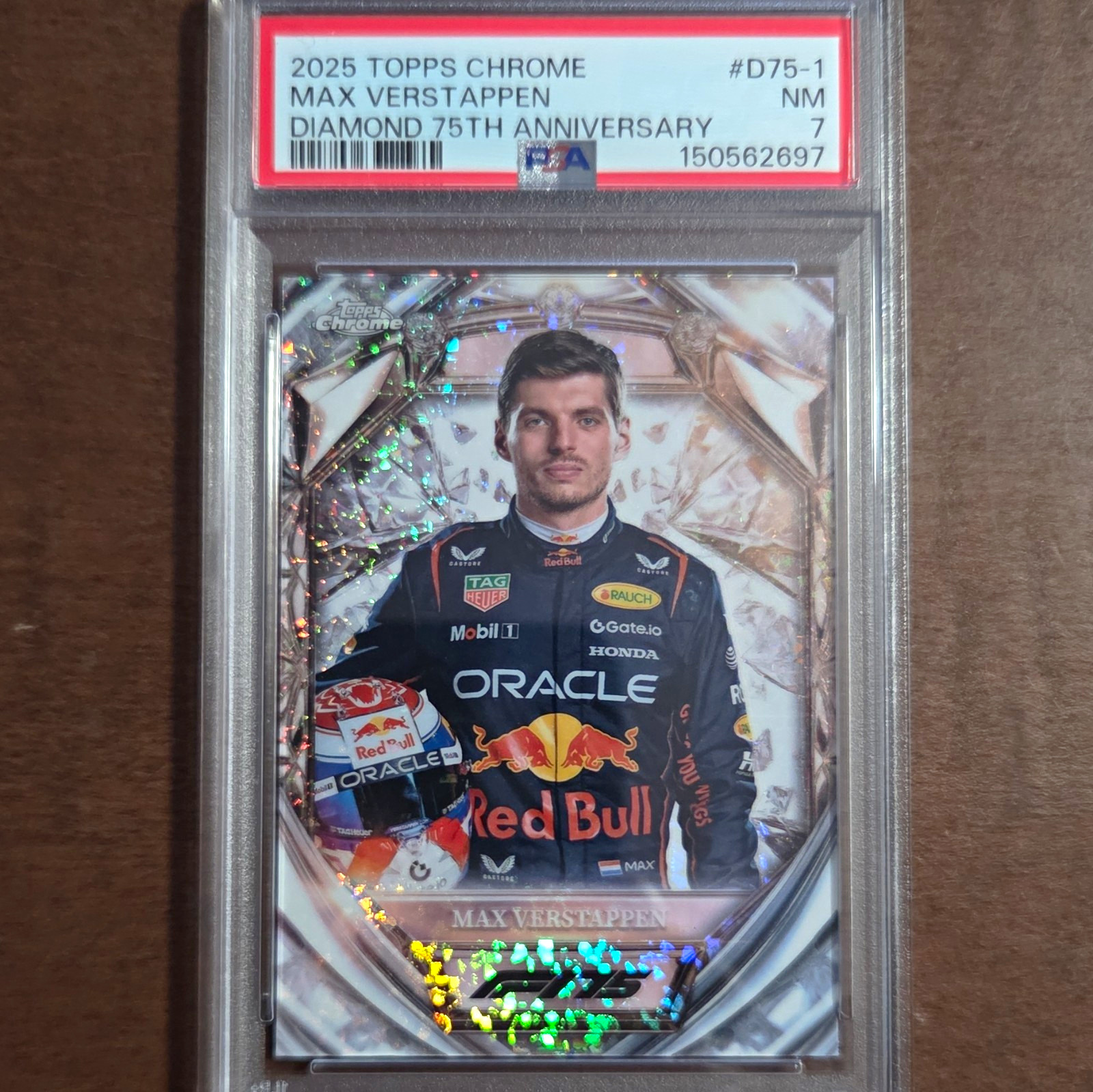 Topps 2025 Chrome Formula 1 Max Verstappen Diamond 75th D75-1 PSA 7