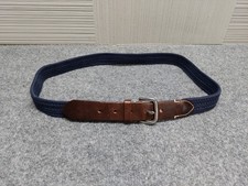 J Crew Boy Belt 36 Navy Blue Brown Leather Stretch Braided Elastic Silver Buckle