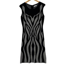 Calvin Klein Womens Sheath Dress Medium Black White Geometric Sleeveless Career