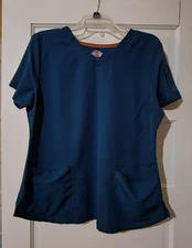 Dickies Dynamix Women's STRETCH V-Neck Scrub Top Size Lg Caribbean Blue