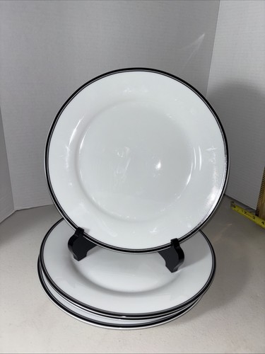 Set Of 4 WILLIAMS SONOMA Open Kitchen Bistro Black Stripe Dinner Plates 10.5” - Picture 2 of 7