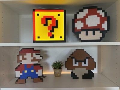 4er Pack Pixel Art Super Mario Lampen - Mystery Block, Pilz, Mario, Goomba