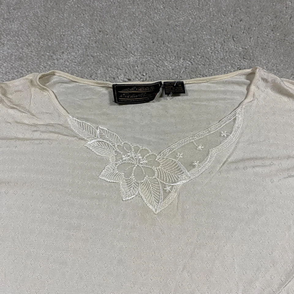 Camisa De Colección Eddie Bauer Para Mujer M Marfil Transparente 100% Seda Cottage Core Y2K Festival Foto 3 de 4