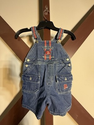 90s Vintage Minnesota Twins Toddler Denim Overalls Shorts MLB Baby Size 3T