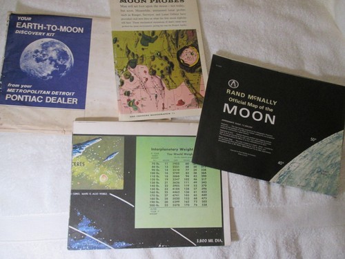1969 PONTIAC DEALER EARTH TO MOON DISCOVERY KIT BOOK AND POSTERS OF OUTER SPACE