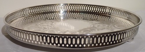 SILVER PLATE ROUND 12 1/4" PIERCED SCROLL DESIGN GALLEY SERVING TRAY MARLBORO - Picture 5 of 5