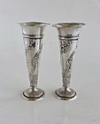 Sterling Silver Pair Weighted Repouse Trumpet Bud Vases 5.0” Tall Vintage 1902