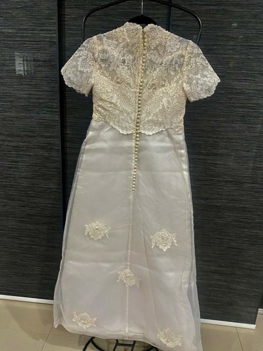 VTG 60s EDYTHE VINCENT ALFRED ANGELO MOD WEDDING LACE & PEARLS GOWN WEDDING XS - Picture 5 of 10