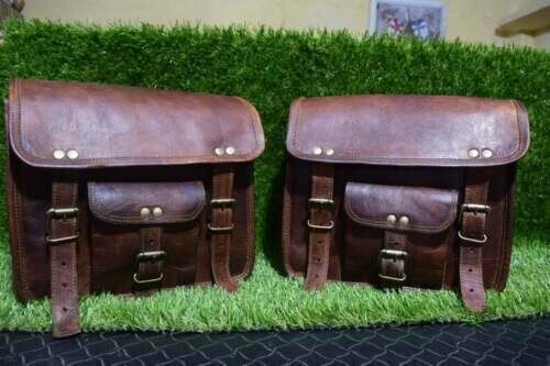 Brown Leather Saddlebags Saddle Panniers For Motorcycle 2 Side Bags Pouch - Picture 5 of 12