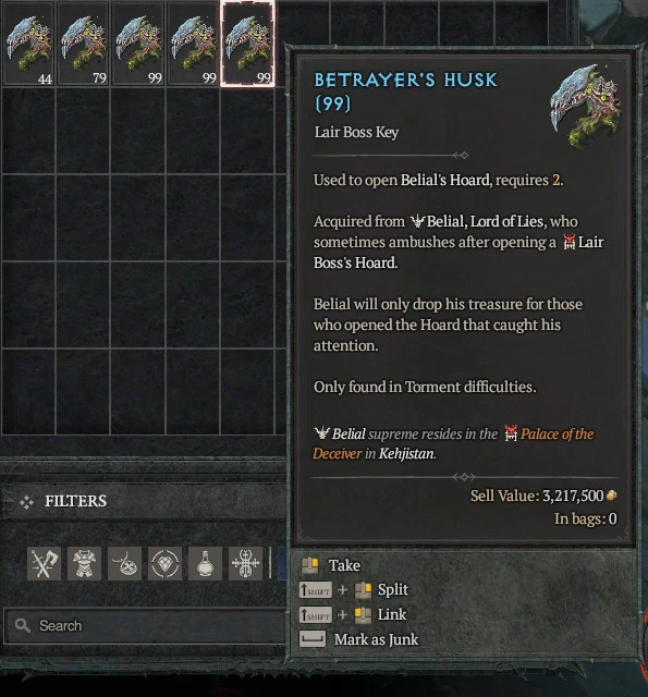 D4 Diablo 4 Stagione 11 Vaso dell'Odio - 500x Tappetini Belial Husk Traditore