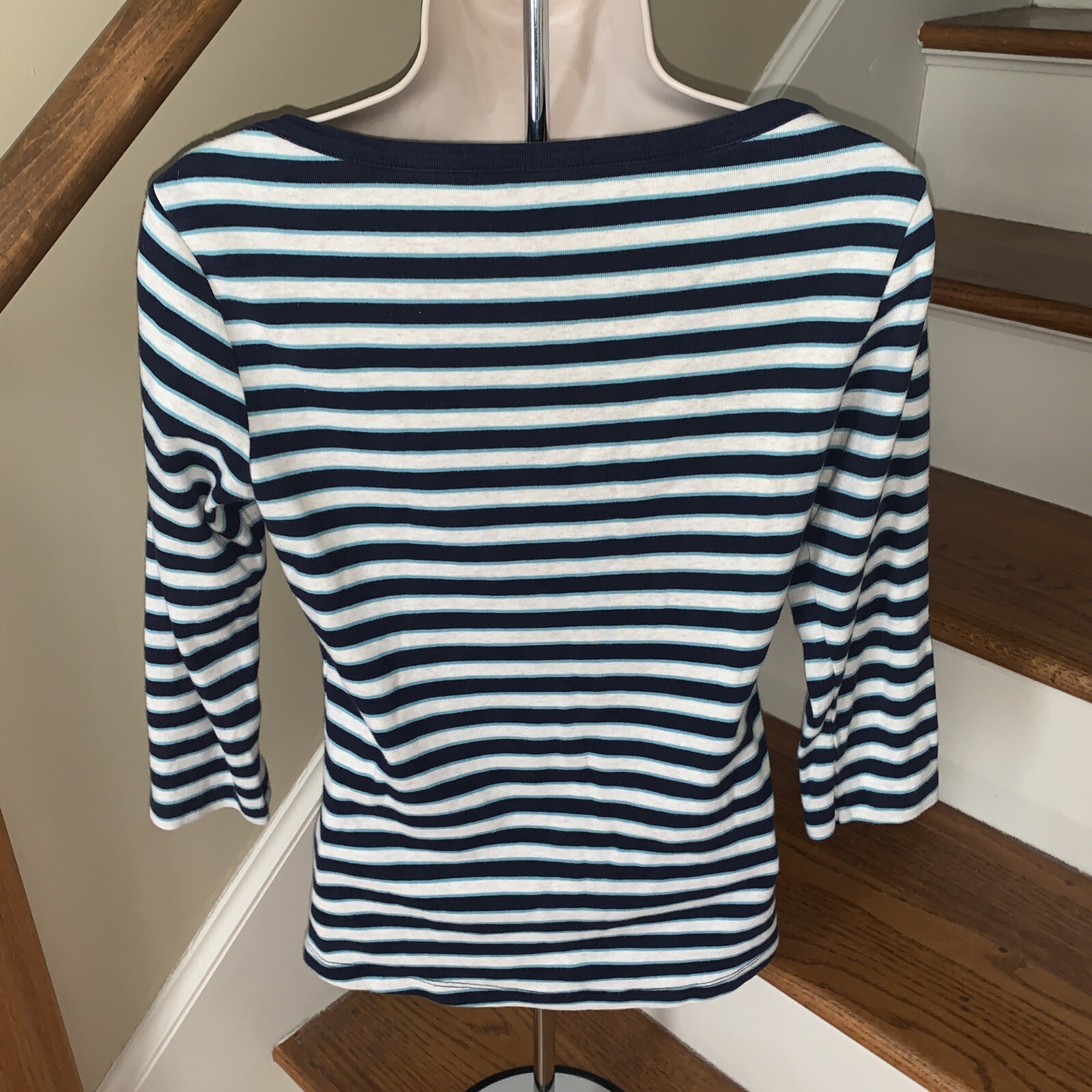 L L BEAN Striped Rugby Polo Shirt Womens Blouse Top S… Gem