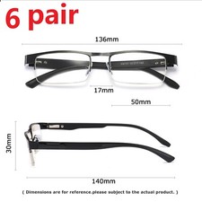 6 Pairs Black Mens Rectangular Half Frame Reading Glasses Spring Hinge Readers