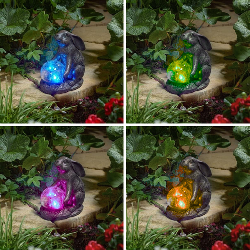 Solar Power Garden Ornament Light Up Rabbit Hare Crackle Ball Decorative Light - Picture 8 of 24