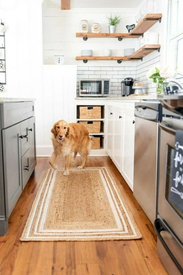 Rug 100% Natural Jute Rectangle Runner Handmade Floor Decor Carpet Modern Rug - Image 3 of 4