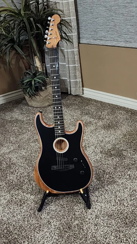 Fender American Acoustasonic Stratocaster Acoustic Electric Guitar (Black) 