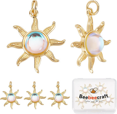 1 Box 5Pcs Sun Charms 18K Gold Plated Cat'S Eye Glass Celestial Charm Pendants f