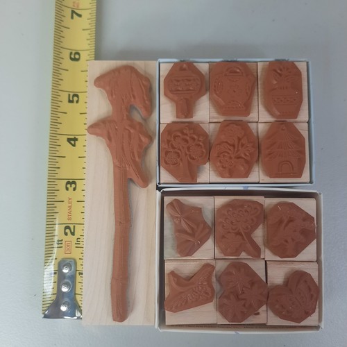 13 Rubber Stamps Nature Bamboo Asian Cherry Blossom Lantern Bonsai Dragonfly - Picture 4 of 4