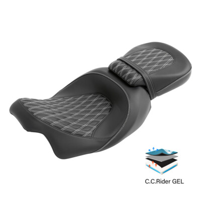 Driver Passenger Gel Seat Fit For Harley Touring Glide 2009-2023 Black + White