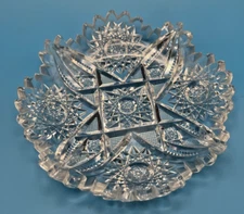 VTG crystal candy trinket dish American Brilliant APB Hobstar sawtooth EAPC 6.5"