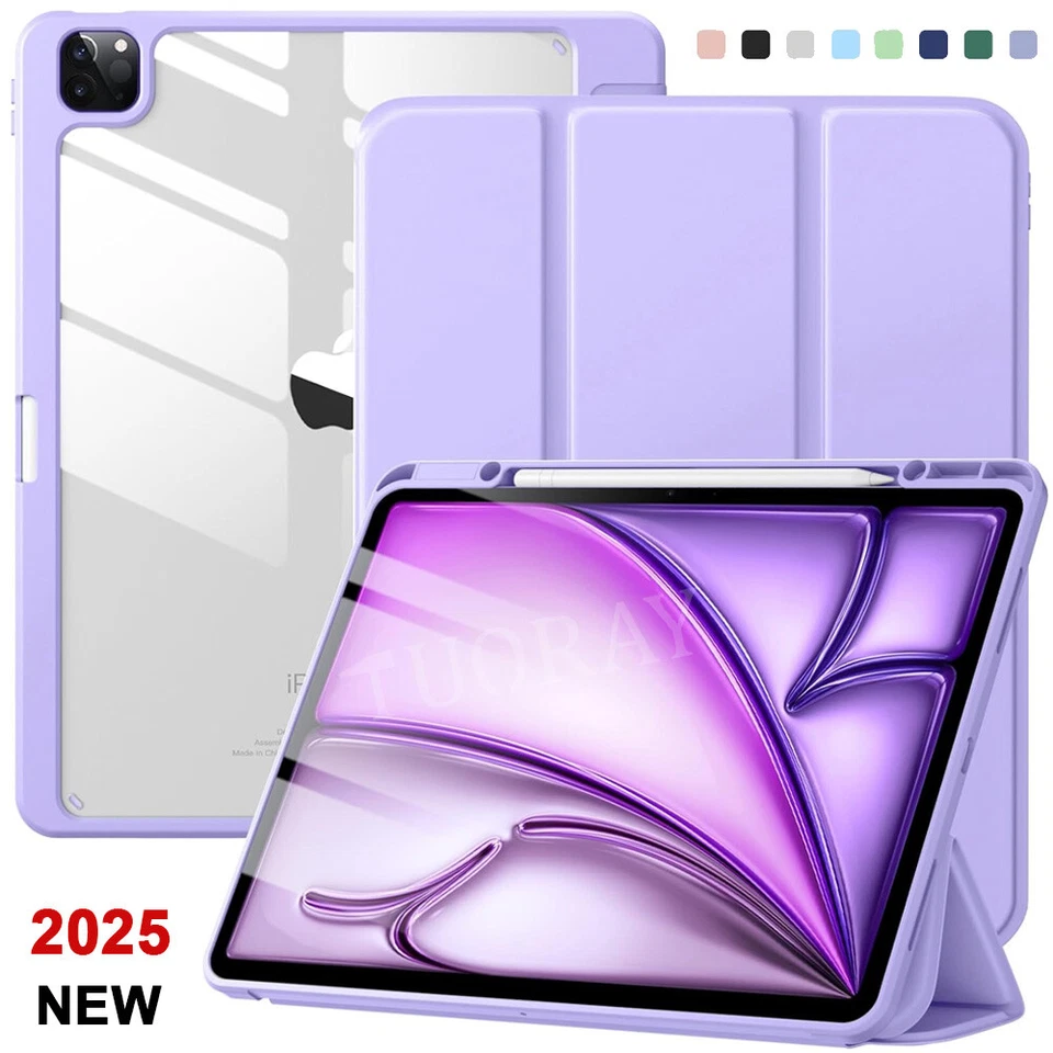 OMATOP For iPad Air 13" inch 2025 2024 Smart Case Clear Back Cover with Pencil Holder