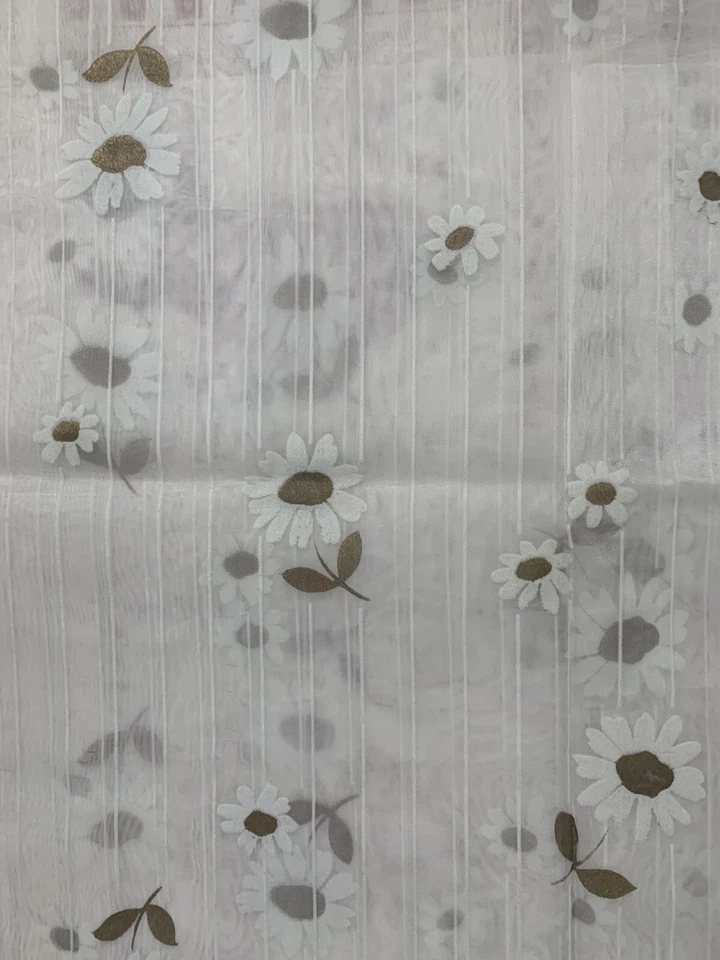 "Tela de organza vintage años 70 blanca con rayas de fieltro y margaritas 72x44""" Foto 4 de 4