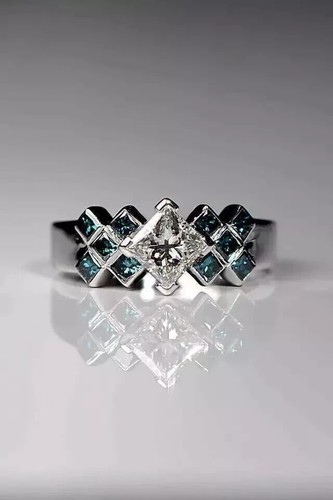 3Ct Princess Cut Simulated Diamond &Topaz Band Ring 14k White Gold Plated Sliver - Picture 2 of 7