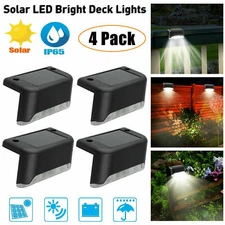 4 PACK Solar Powered LED Deck Lights Outdoor Path Garden Stairs Step Fence Lamp