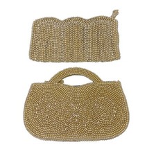 2 Ivory Beaded Evening Bags Clutch Satin Lining Japan La Regale Vintage 1960s