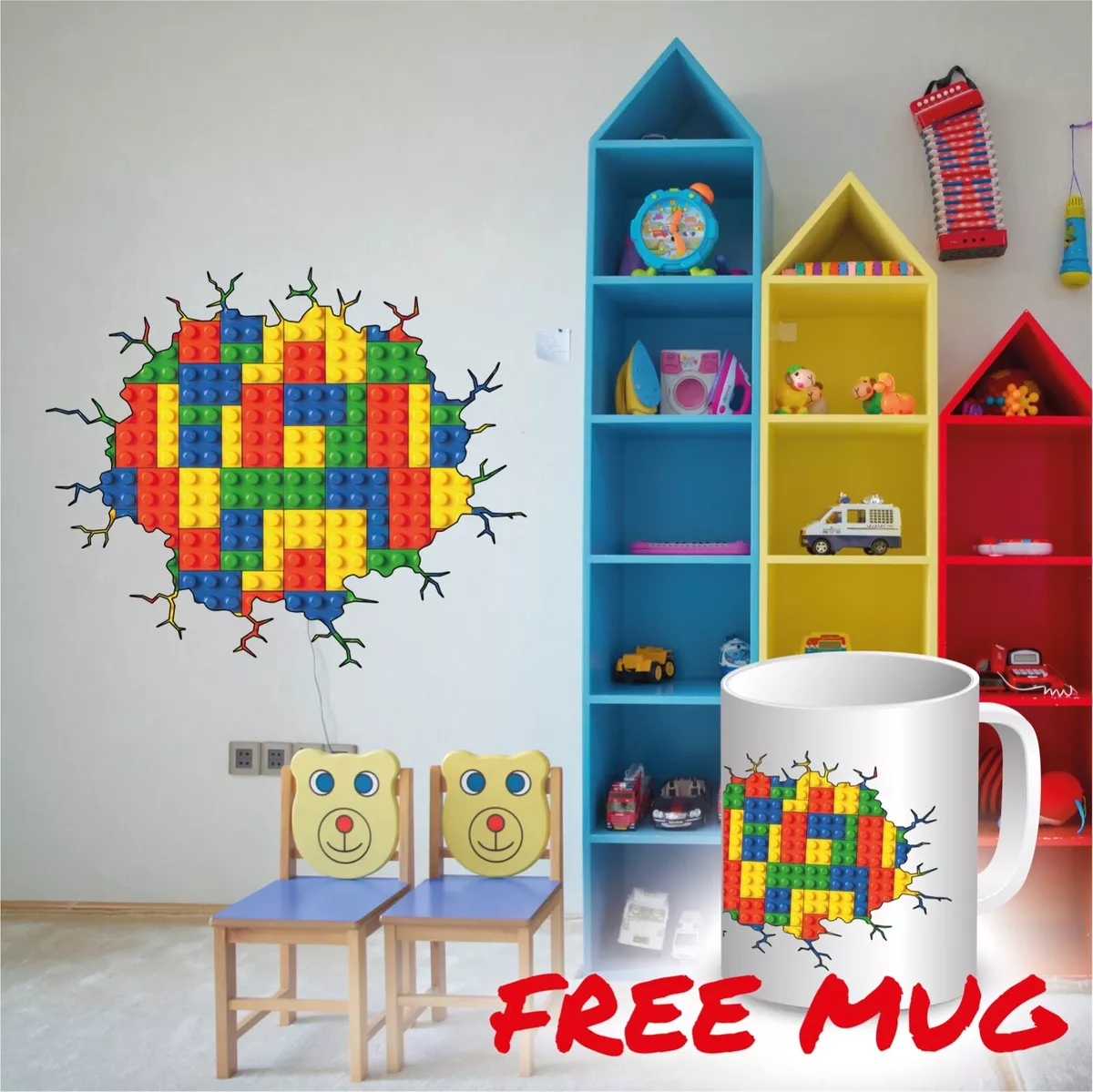 Wall Stickers Mural Art Decal 3D LEGO Room Decor Home FREE MUG!!! 90x70cm  DIY