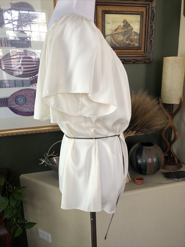 Elie Tahari Ivory Silk Blend Flutter Sleeve Tunic Top Blouse Large L NWOTs - Picture 9 of 10