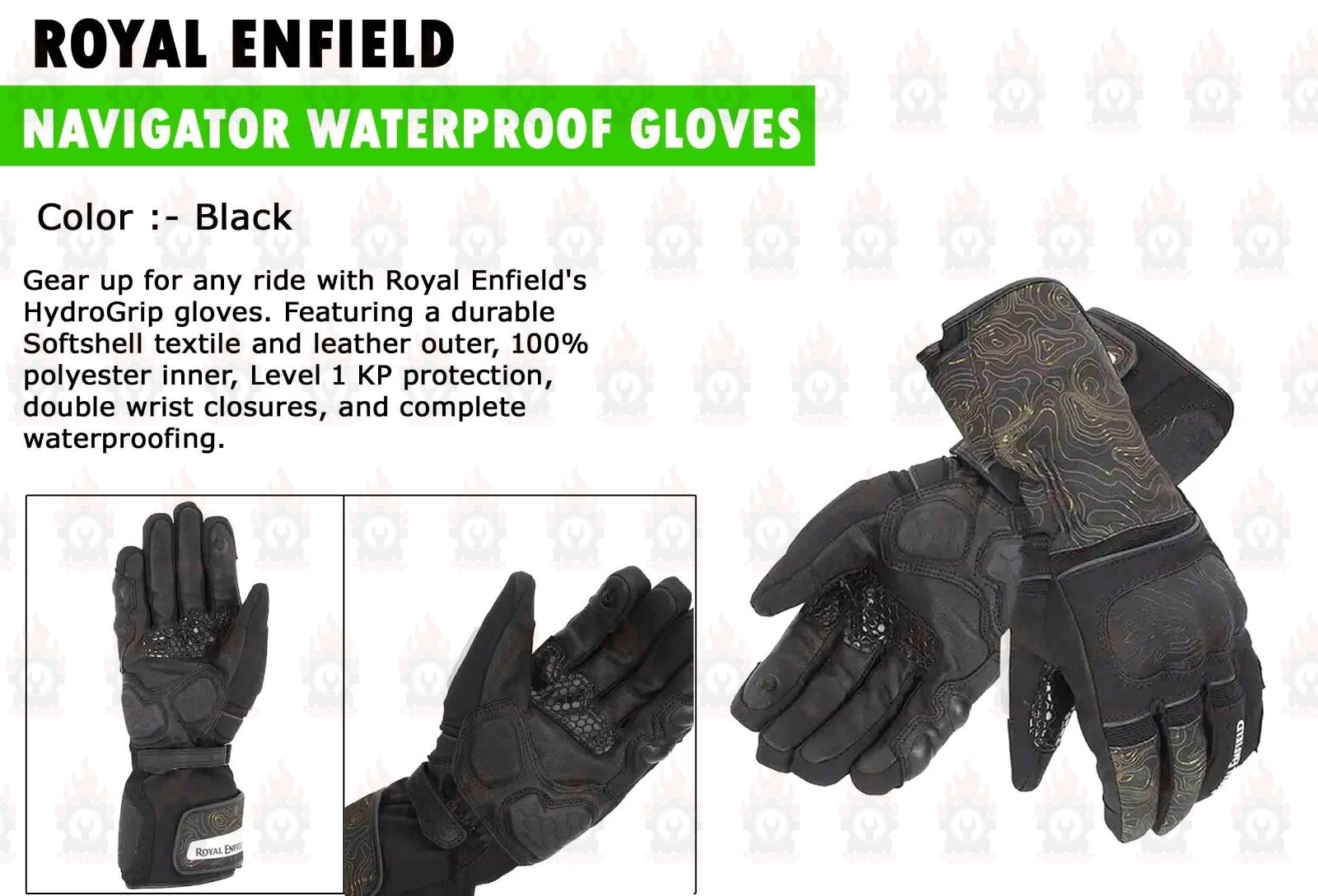 BLACK "NAVIGATOR WATERPROOF GLOVES ROYAL ENFIELD"