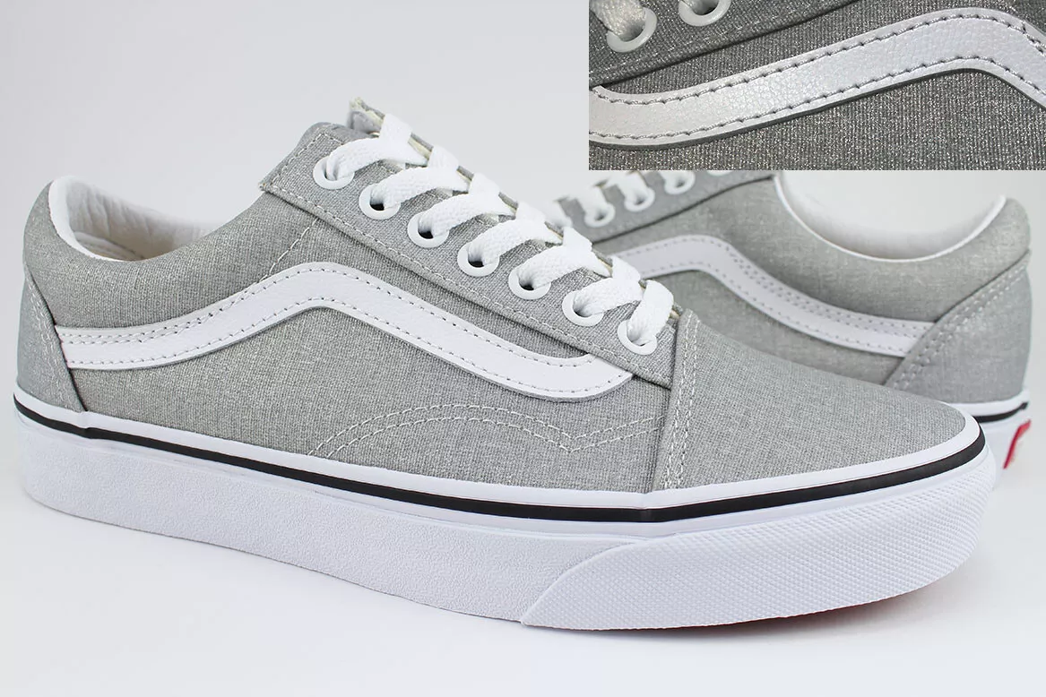 Vans Old - Sparkle Shimmer - Silver/True White -Canvas -Skate Shoes | eBay