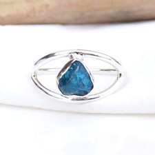 Neon Apatite Ring 925 Sterling Silver Apatite Ring Raw Apatite Crystal Rin-HR074