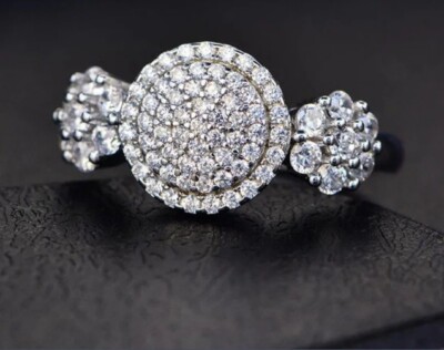 NEW SILVER RING WITH CENTRE RADIANT JEWELS & 2 SIDE CLUSTERS SIZE 60 U GENUINE