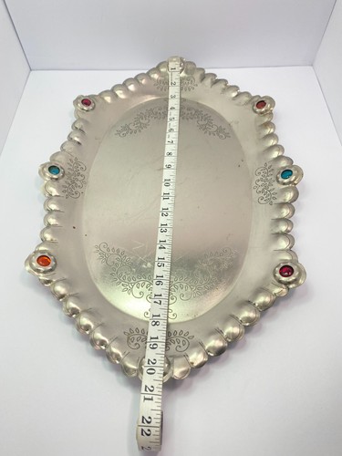 Pier 1 Imports Ornate Metal Tray with Faux Jewels Decorative Boho Glam READ - Picture 11 of 23