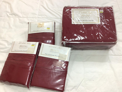 Bed Bath Beyond Hotel 600 TC Red King Herringbone Duvet Cover & 6 Cases New!