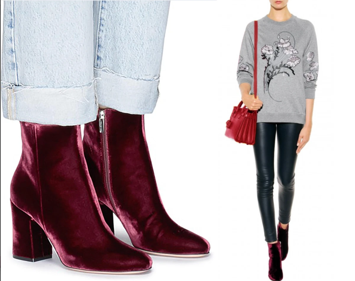 GIANVITO ROSSI MARGAUX ROLLING BURGUNDY VELVET ANKLE BOOTS Boots