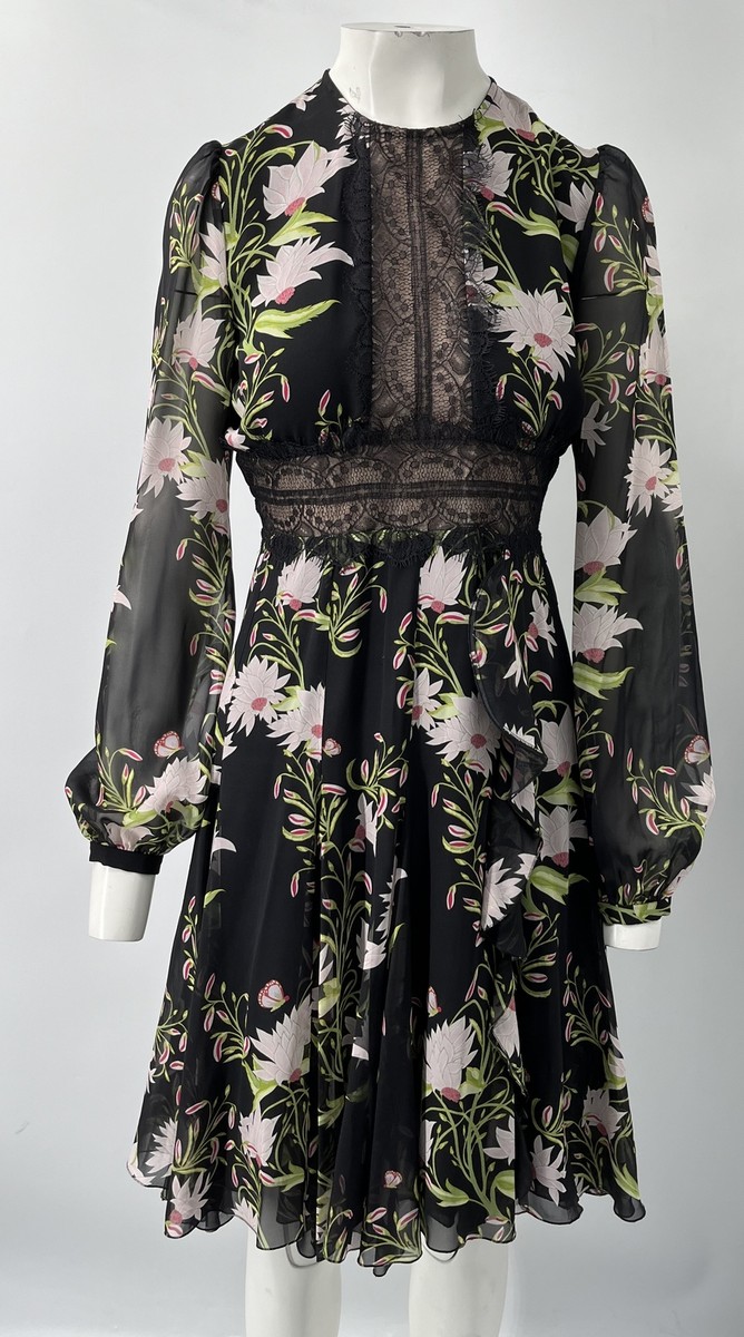 GiAMBATTiSTA VALLi 23FWPVCA205734TULM095 関税送料込 GIAMBATTISTA VALLI Black Lace-trimmed Floral-print Silk