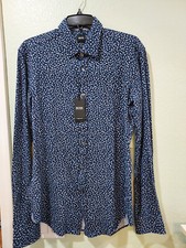 Men Hugo Boss Slim Fit Long Sleeve Jersey Soft Shirt Dark Blue Medium Size-NWT