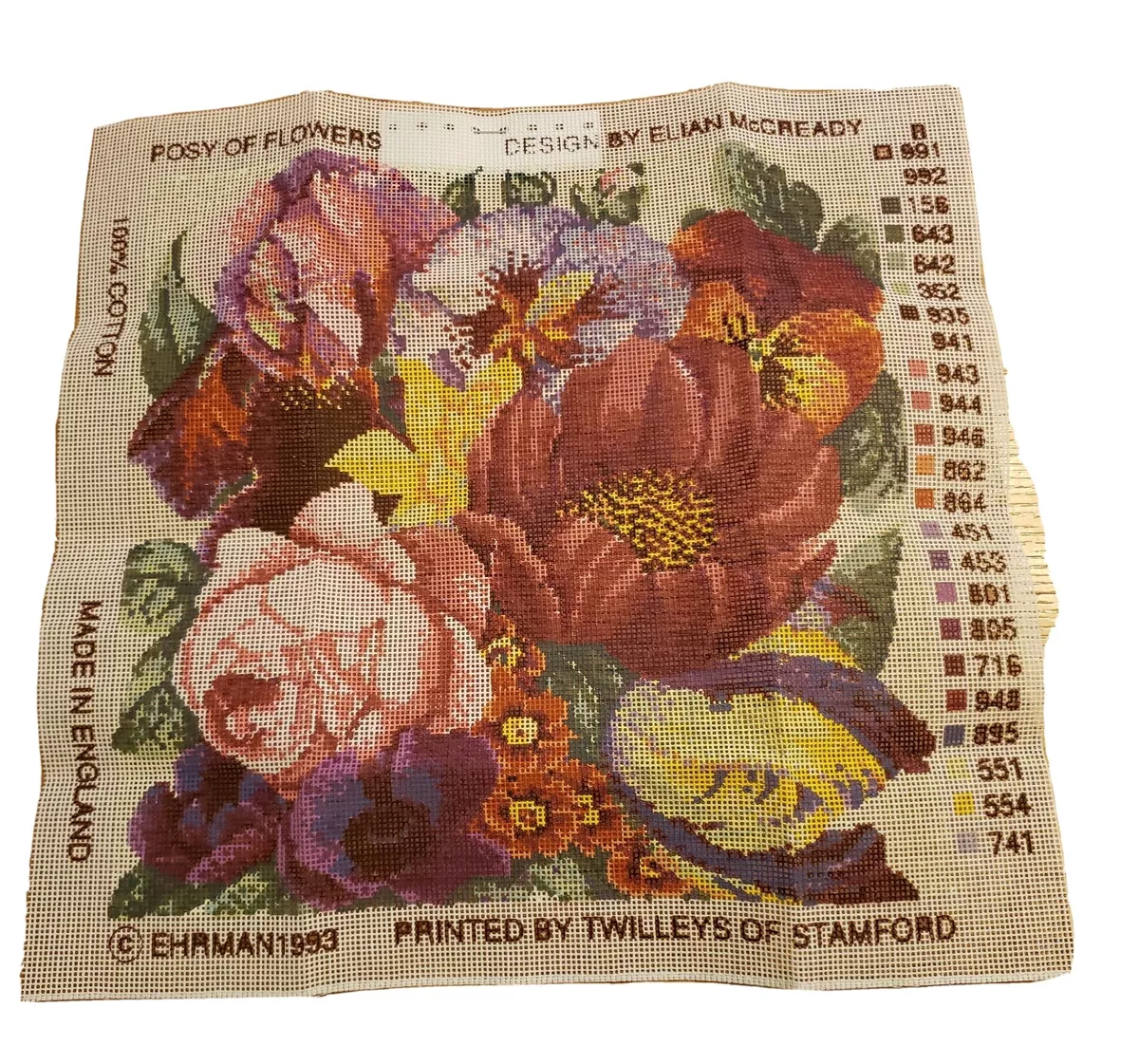 VTG 90s Ehrman Posy of Flowers Needlepoint Canvas Craft McCready England RARE