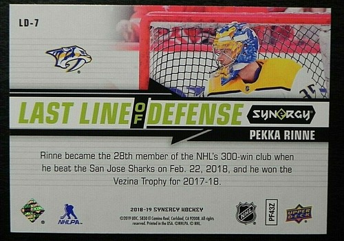 2018-19 18/19 Synergy Last Line of Defense LD-7 Pekka Rinne Nashville Predators - Picture 2 of 2