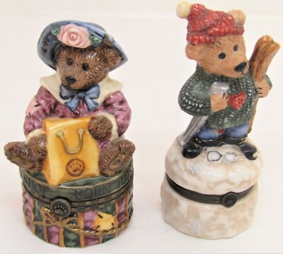 The Boyd's Collection, Bearware Pottery, Trinket box With Mini Bear. Set of 2.